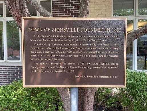 Historical marker: Town of Zionsville founded in 1852